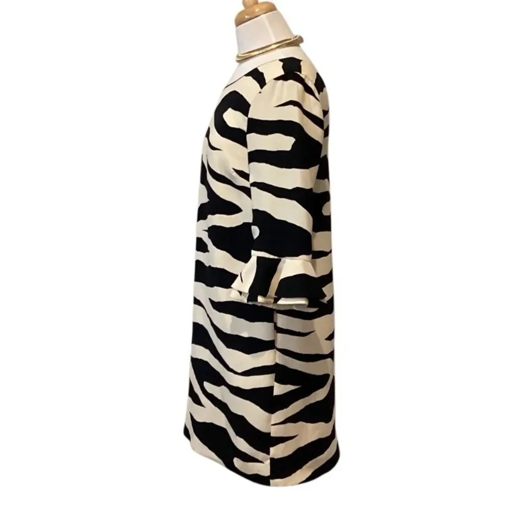 KATE SPADE ANDORA ZEBRA PRINT BLACK CREAM SILK SHIFT DRESS Size 4